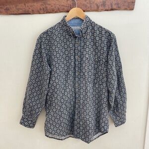 Bugle Boy Company | vintage grey blue casual cotton ramie button down shirt S